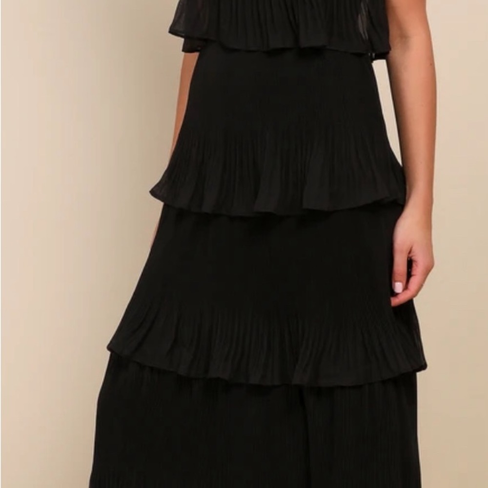Lulus Elegant Nature Black Pleated Sleeveless Tiered Maxi Dress - Picture 4 of 11